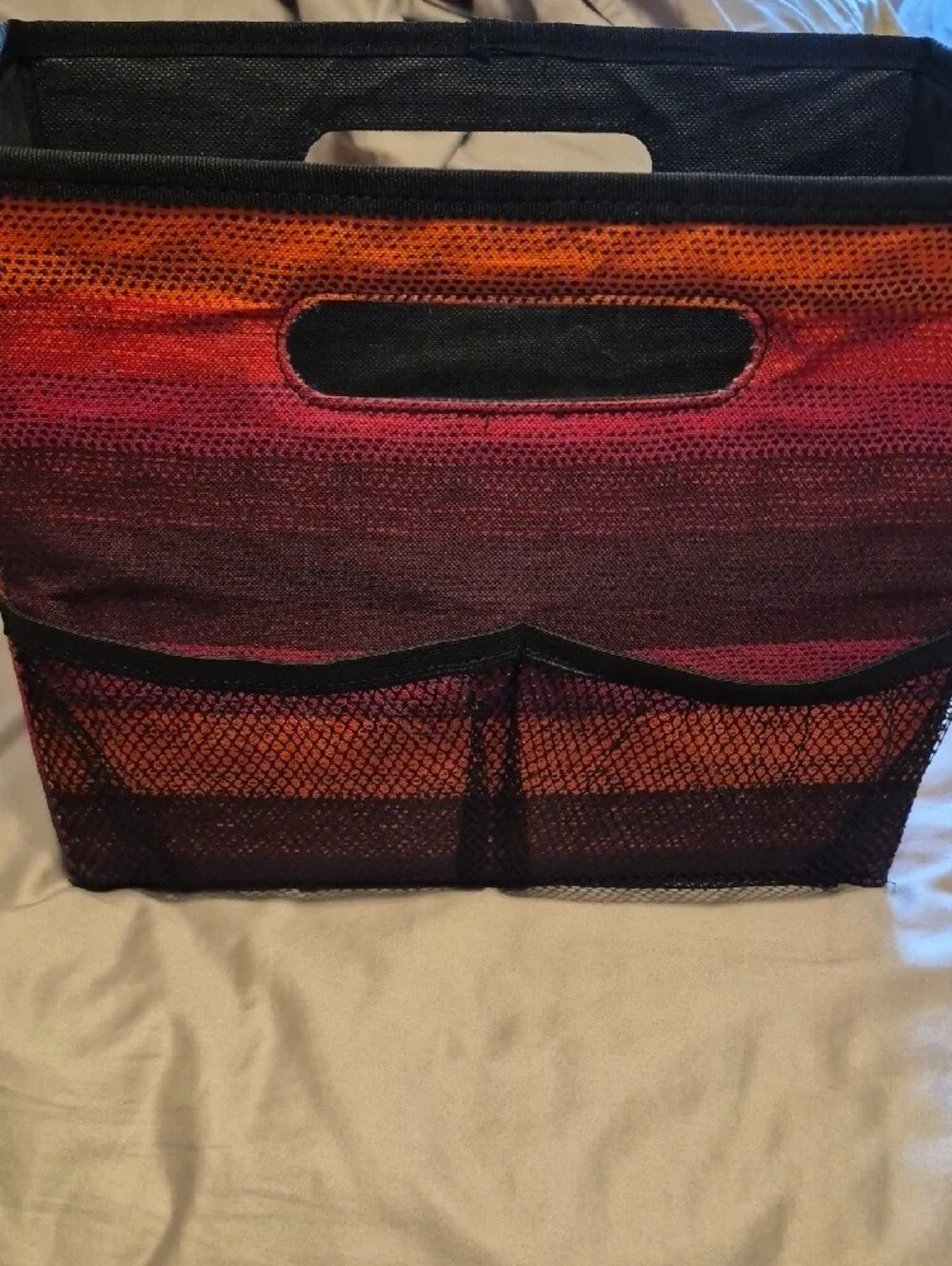 thirty-one Pink, Orange & Brown Striped Fabric Storage Bin with Handle